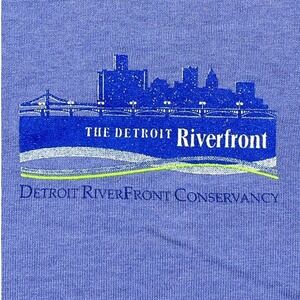 Detroit Riverfront Conservancy Men T Shirt Blue Skyline Graphic Cotton Size L